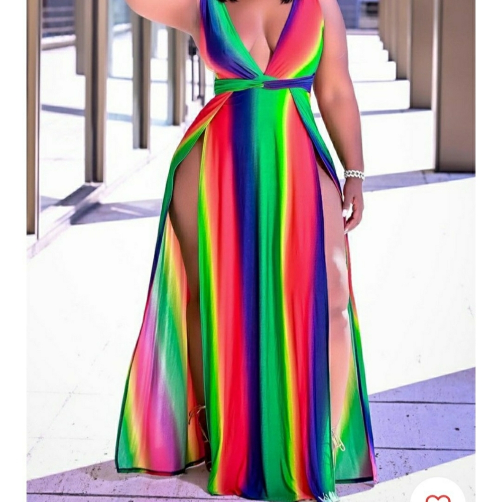 *1 left* Colorblock Gradient High Slit Maxi Dress - Picture 3 of 5